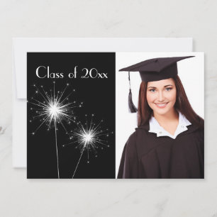 Invitación a graduación de Black Photo Sparkler
