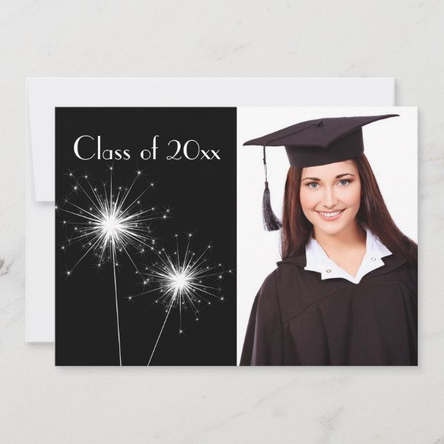 Invitación a graduación de Black Photo Sparkler (Anverso)