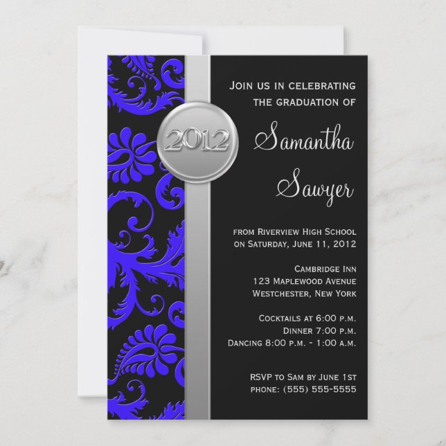 Invitación a graduación de Blue, Black and Silver  (Anverso)