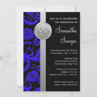Invitación a graduación de Blue, Black and Silver 
