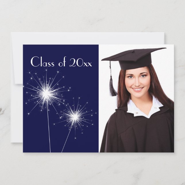 Invitación a graduación de Blue Photo Sparkler (Anverso)