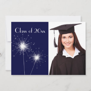 Invitación a graduación de Blue Photo Sparkler