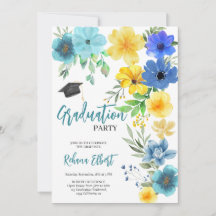 Invitación a graduación de Boho con flores amarill
