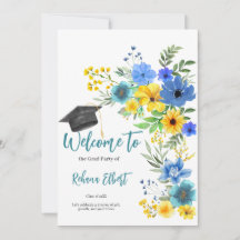 Invitación a graduación de Boho con flores amarill