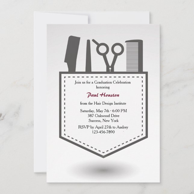Invitación a graduación de bolsillo de Hairdresser (Anverso)