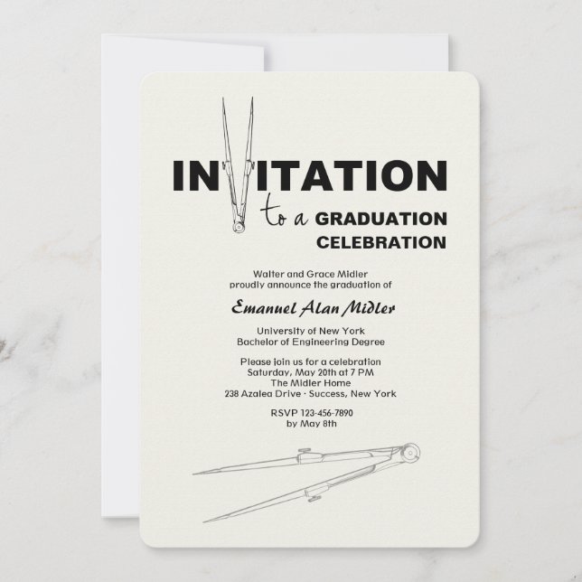Invitación a graduación de brújula de dibujo (Anverso)
