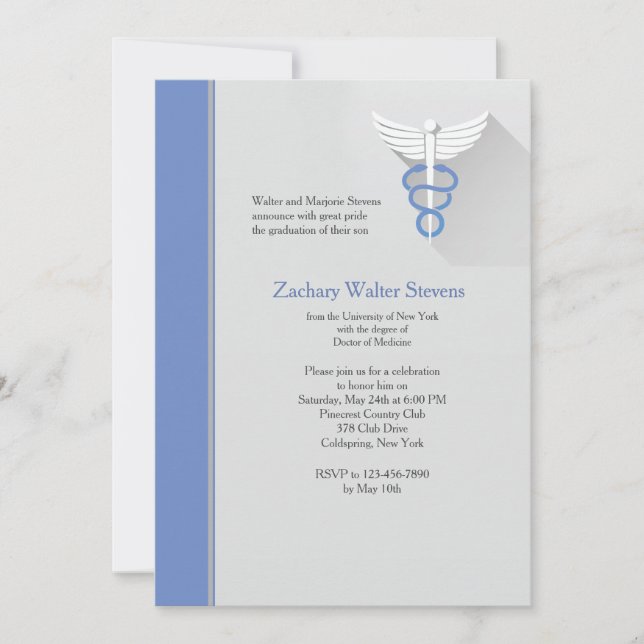 Invitación a graduación de Caduceus Symbol Blue Tr (Anverso)
