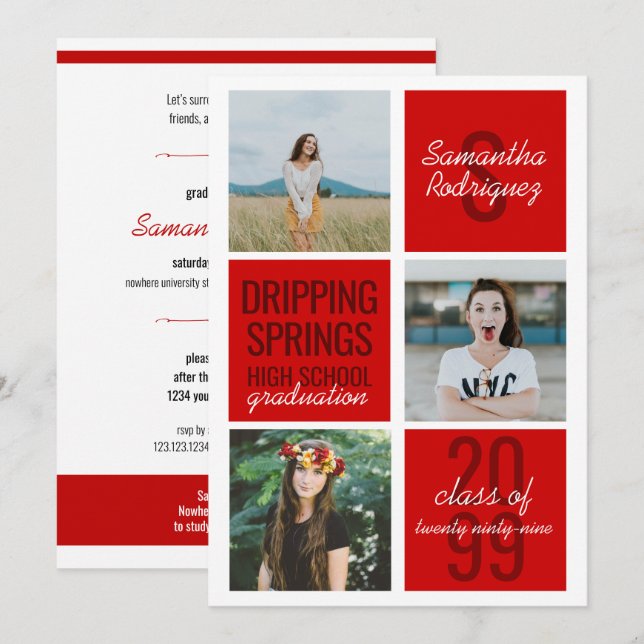 Invitación a graduación de cajas de diversión roja (Anverso / Reverso)