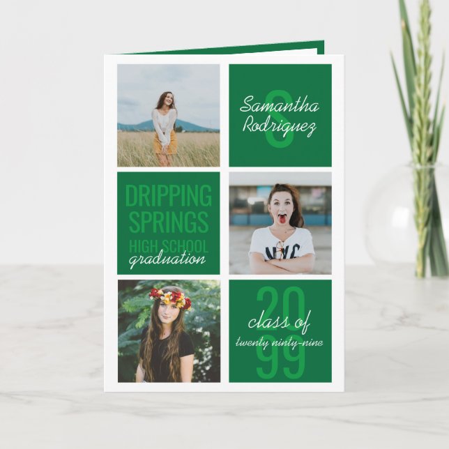 Invitación a graduación de Cajas DIVERTIDAS Verde  (Anverso)