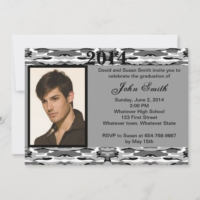 Invitación a graduación de camo gris fotográfico (Anverso)