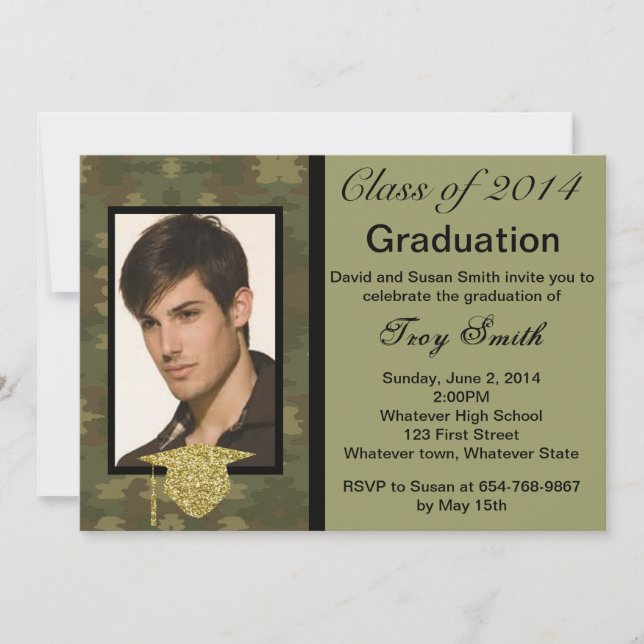 Invitación a graduación de camuflaje fotográfico (Anverso)