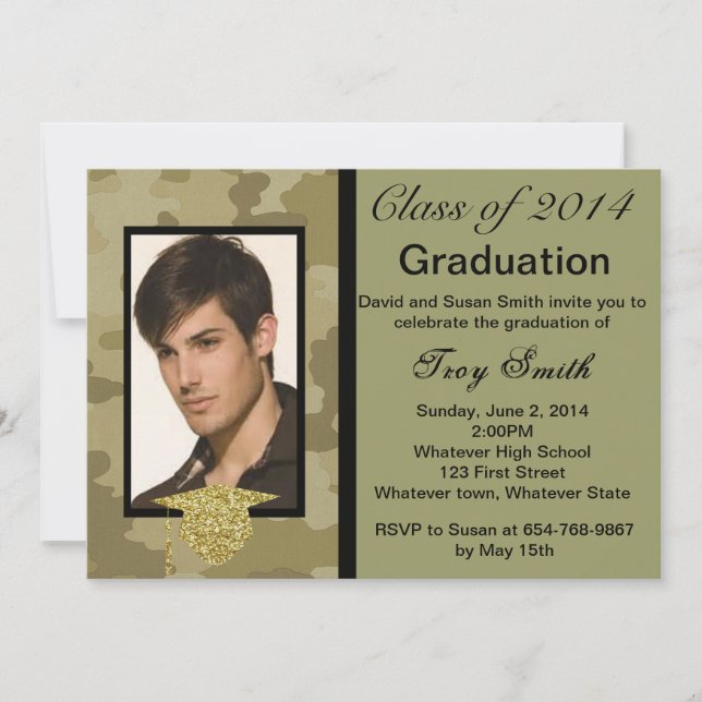Invitación a graduación de camuflaje fotográfico (Anverso)