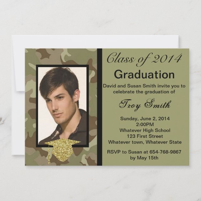 Invitación a graduación de camuflaje fotográfico (Anverso)