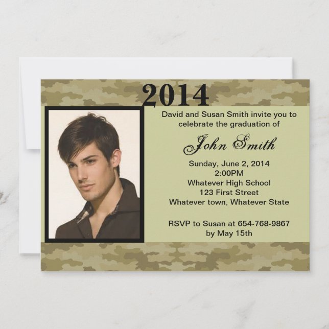 Invitación a graduación de camuflaje fotográfico (Anverso)