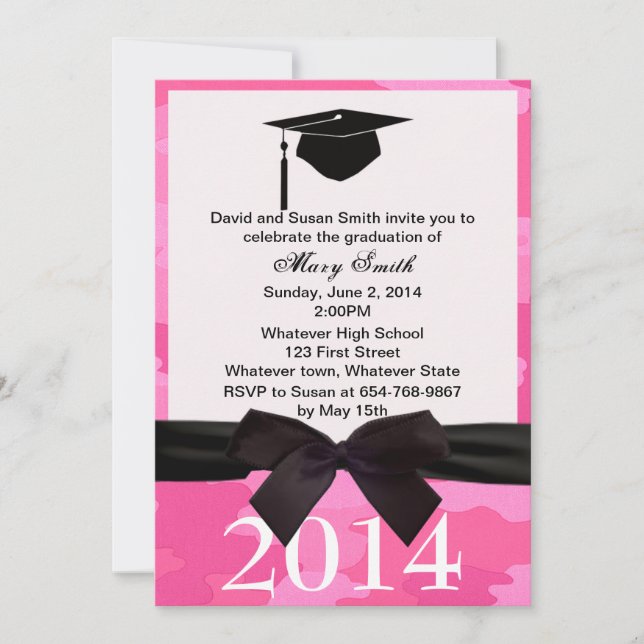 Invitación a graduación de camuflaje rosa de cinta (Anverso)