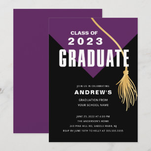 Invitación a graduación de casquillo púrpura moder