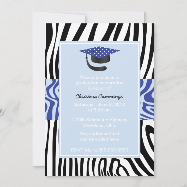 Invitación a graduación de cebra azul funky (Anverso)