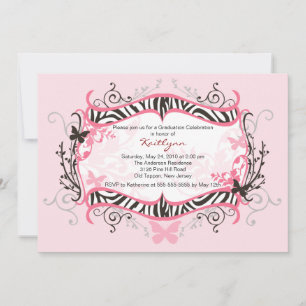 Invitación a graduación de cebra rosa