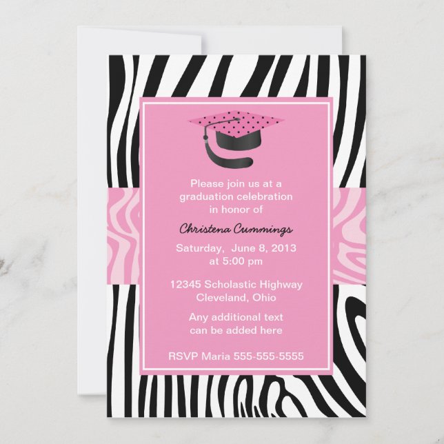 Invitación a graduación de cebra rosa funky (Anverso)