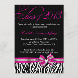 Invitación a graduación de cebra rosa y blanco neg