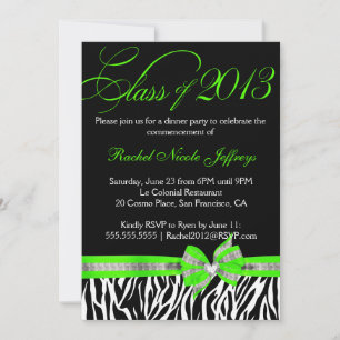 Invitación a graduación de cebra verde blanco negr