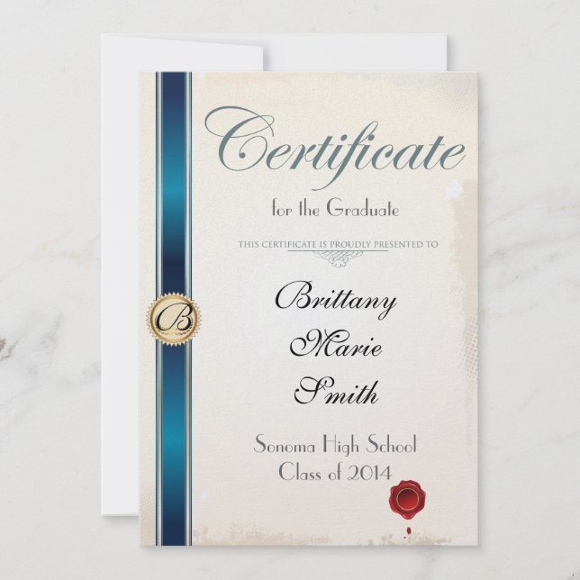 Invitación a graduación de certificado de pergamin (Anverso)