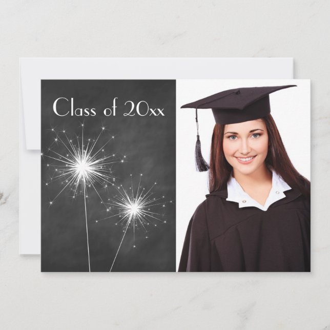 Invitación a graduación de Chalkboard Photo Sparkl (Anverso)