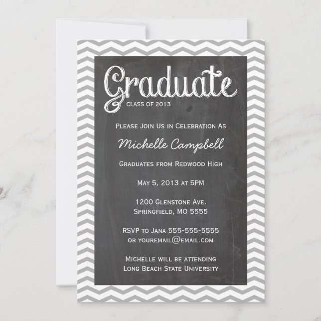 Invitación a graduación de Chevron & Chalkboard de (Anverso)
