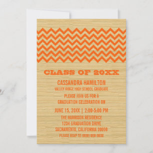 Invitación a graduación de Chevron Rústico naranja
