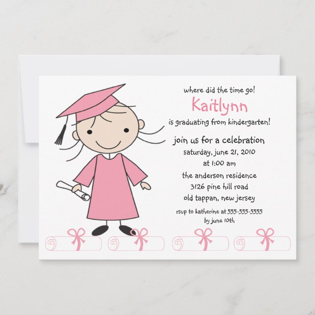 Invitación a graduación de Chica con figura de pal (Anverso)
