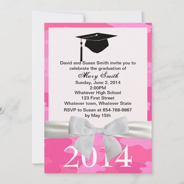 Invitación a graduación de cinta blanca rosa de ca (Anverso)