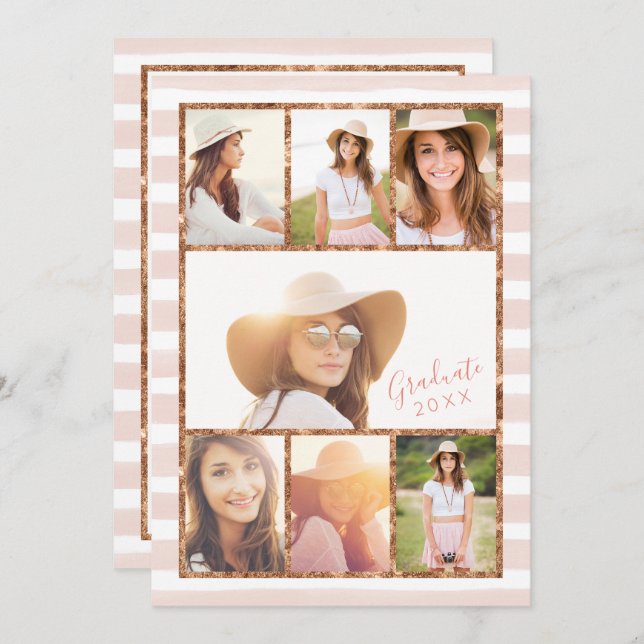 Invitación a graduación de Collage de fotos Glam R (Anverso / Reverso)