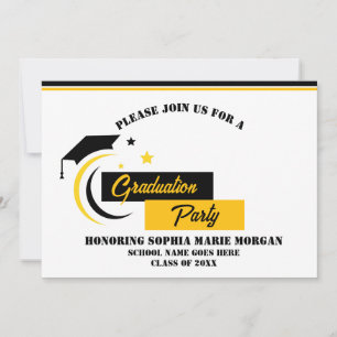 Invitación a graduación de color blanco negro amar