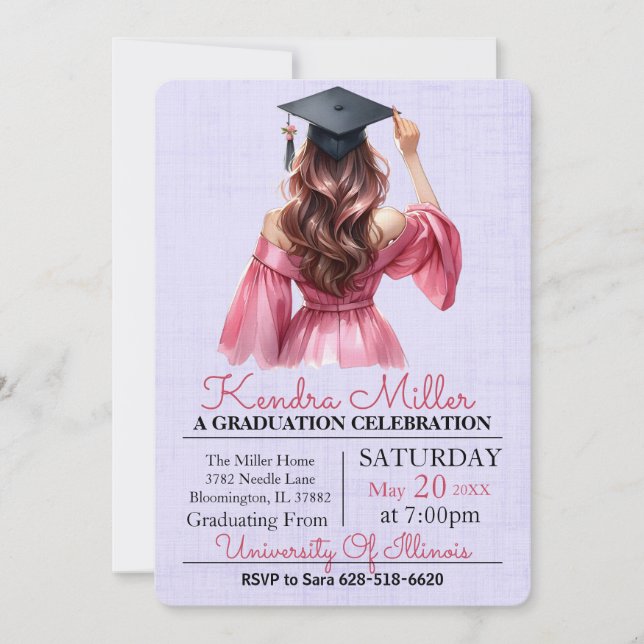 Invitación a graduación de color de agua de vestir (Anverso)