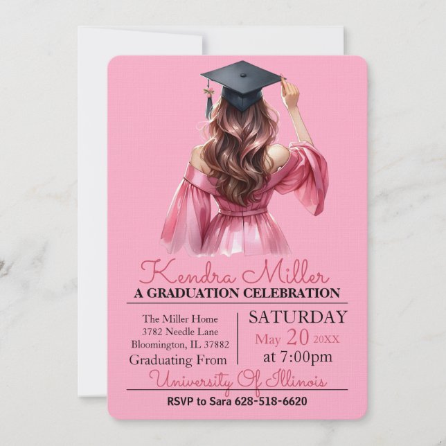 Invitación a graduación de color de agua de vestir (Anverso)
