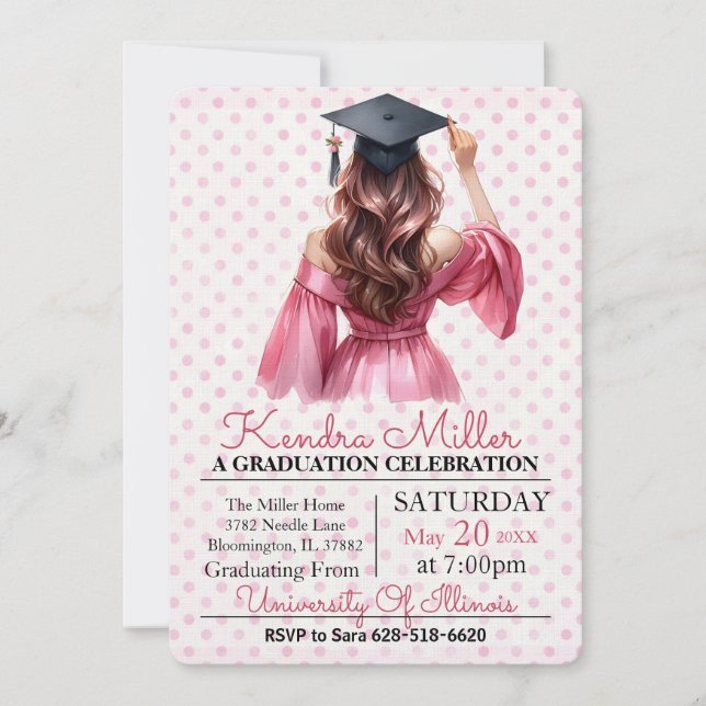 Invitación a graduación de color de agua de vestir (Anverso)
