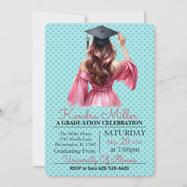 Invitación a graduación de color de agua de vestir (Anverso)