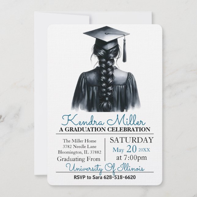 Invitación a graduación de color de agua negro (Anverso)