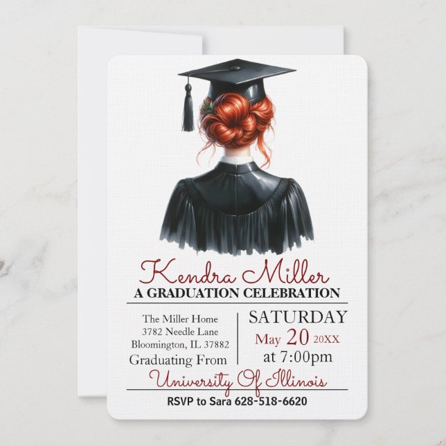 Invitación a graduación de color de agua negro (Anverso)