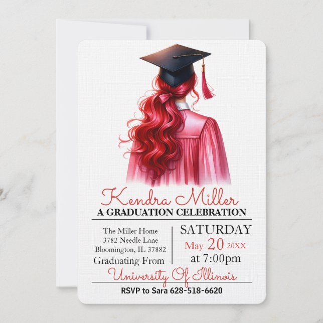 Invitación a graduación de color de agua rosa (Anverso)