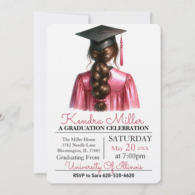 Invitación a graduación de color de agua rosa (Anverso)