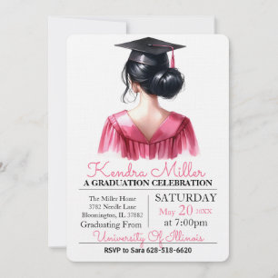 Invitación a graduación de color de agua rosa y ne
