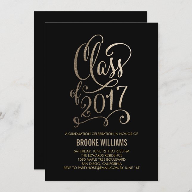 Invitación a graduación de COLOR EDITABLE de año e (Anverso / Reverso)