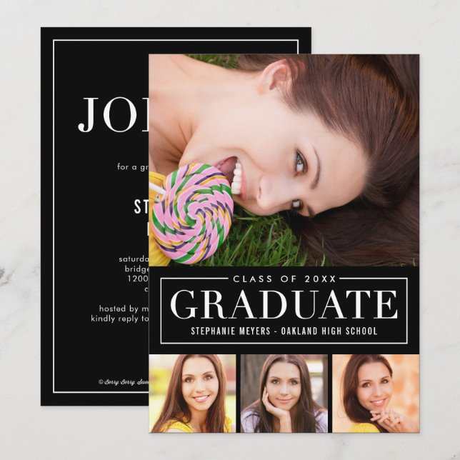 Invitación a graduación de COLOR EDITABLE de cuadr (Anverso / Reverso)