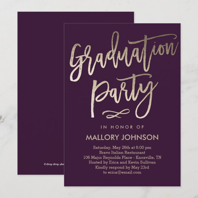 Invitación a graduación de COLOR EDITABLE Glimmer  (Anverso / Reverso)