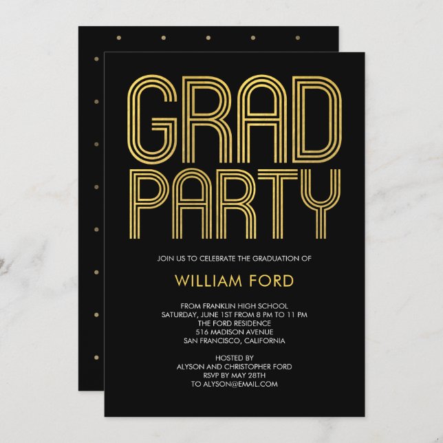 Invitación a graduación de color Groovy Charm EDIT (Anverso / Reverso)