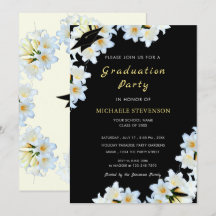 Invitación a graduación de color negro de flor bla