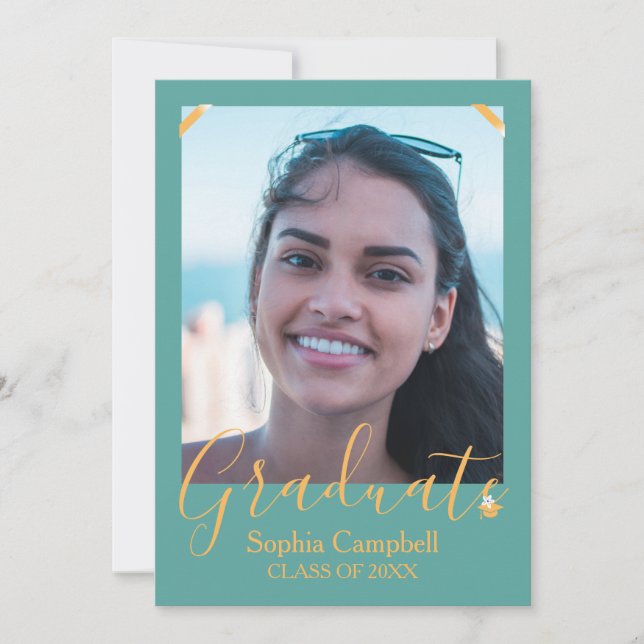 Invitación a graduación de color turquesa moderno (Anverso)