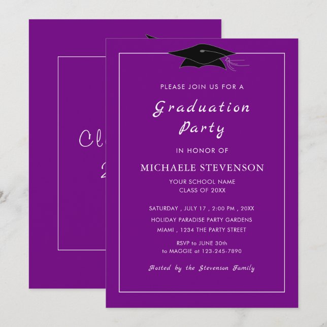 Invitación a graduación de colores - Elegir fuente (Anverso / Reverso)