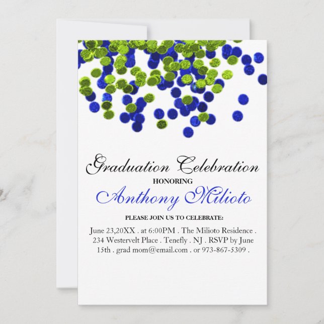 Invitación a graduación de Confetti Metálico Verde (Anverso)